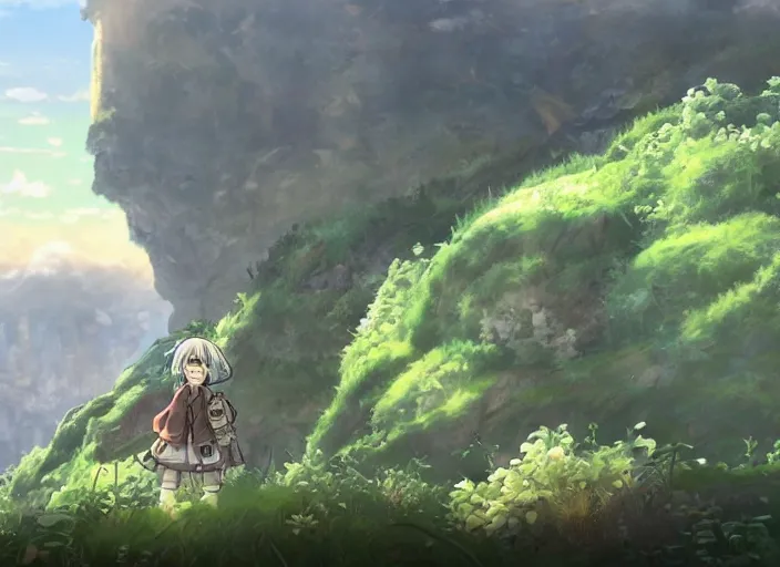 Image similar to a stunning landscape, made in abyss style