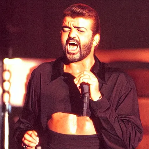 Prompt: george michael singing in 1999, face realistic