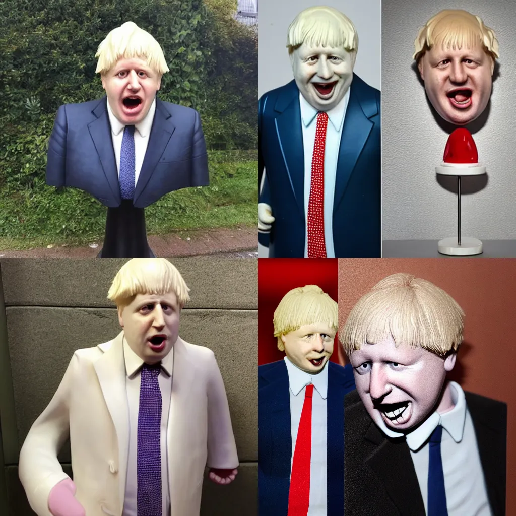 Prompt: wax sculpture of boris johnson sticking his tongue out