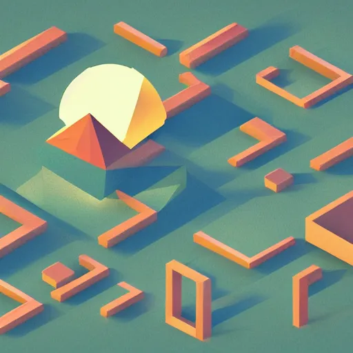 Prompt: isometric vector, low poly, brown cross icon, on the top of a hill, sunset background, cgsociety, volumetric lighting, artstationhq