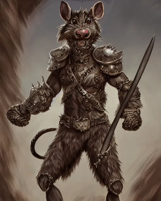 Image similar to a full body shot of a muscular anthro furry rat wearing a fantasy medieval armor striking a heroic pose, fantasy, artstation, furry art, furaffinity, deviantart, symmetrical, highly detailed, award winning, trending