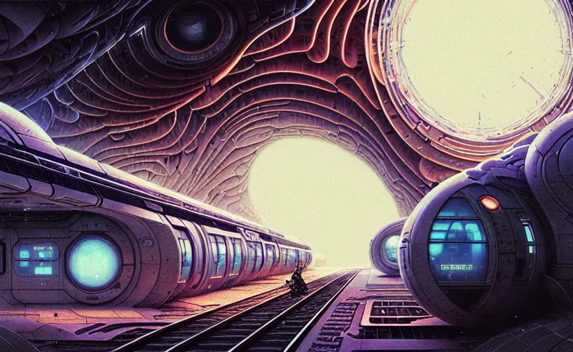 Image similar to urban train design only! 2 0 5 0 s retro future art 1 9 7 0 s science fiction borders lines decorations space machine, mech, robot. muted colors. by jean - baptiste monge, ralph mcquarrie, marc simonetti, 1 6 6 7. mandelbulb 3 d, fractal flame, jelly fish, coral, cinematic lightning