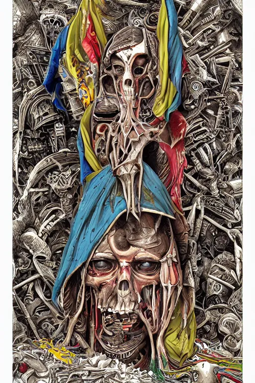 Image similar to taliban anarchy. symmetrical anatomy, very detailed design, complexity of the picture, with pop punk style, colorful, accompanied by body, pure image without duplication, dribble popular, drawn by ilya kushinov and vinicius gud and gustavo zambelli, intricate, ultra high definition, super scale rendered