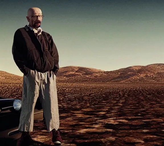 Prompt: walter white rapping in the desert, realistic, movie still