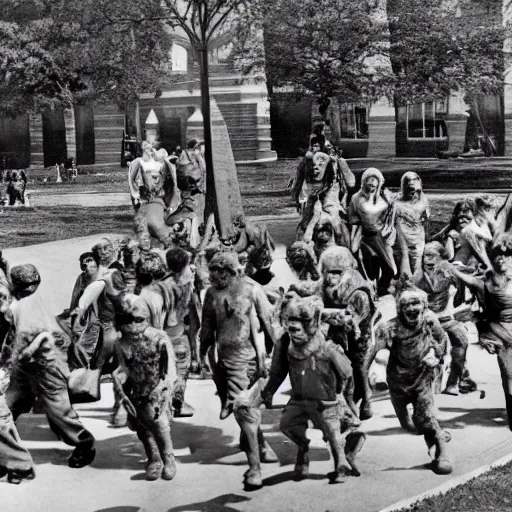 Image similar to university campus during zombie invasion, circa 1 9 4 5, hd, award - winning