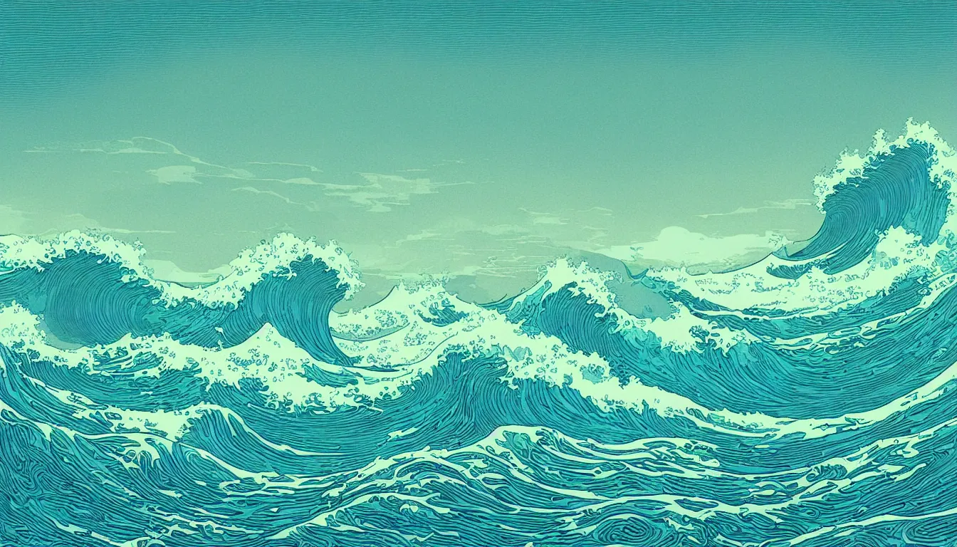 Image similar to ocean wave, land in sight by Kilian Eng, minimalist, detailed