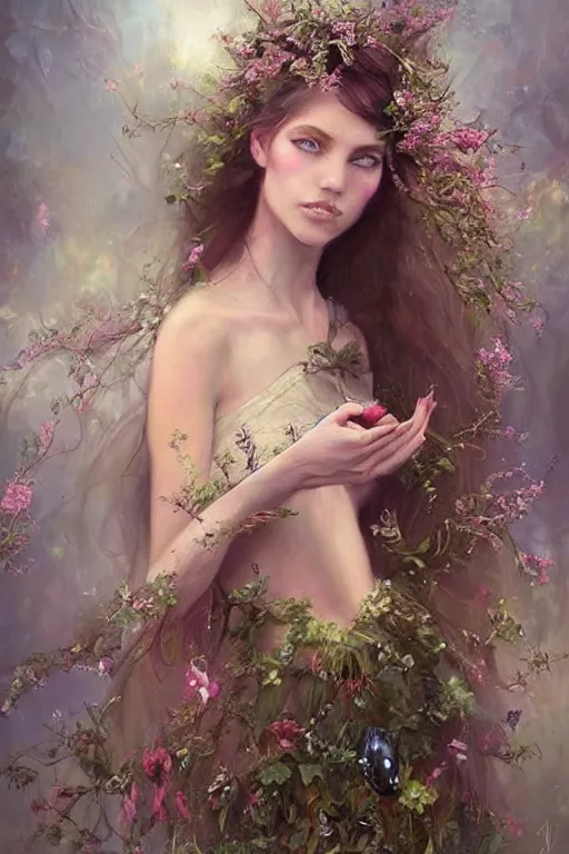 Prompt: portrait of beautiful fairy women clothed in beads and lace, by mandy jurgens, gorgeous, elegant