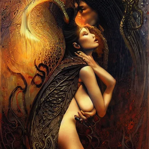 Prompt: the devil and a serpent, ethereal, painting by karol bak