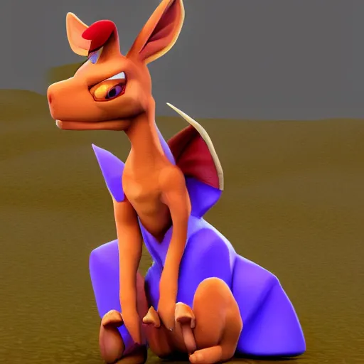 Prompt: sheila the kangaroo from the playstation game spyro the dragon, meets kao the kangaroo from the dreamcast game kao the kangaroo, 3 d render