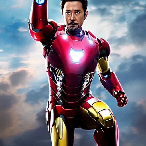 Image similar to film still of Joseph Gordon Levitt as iron man in new avengers film, 4k