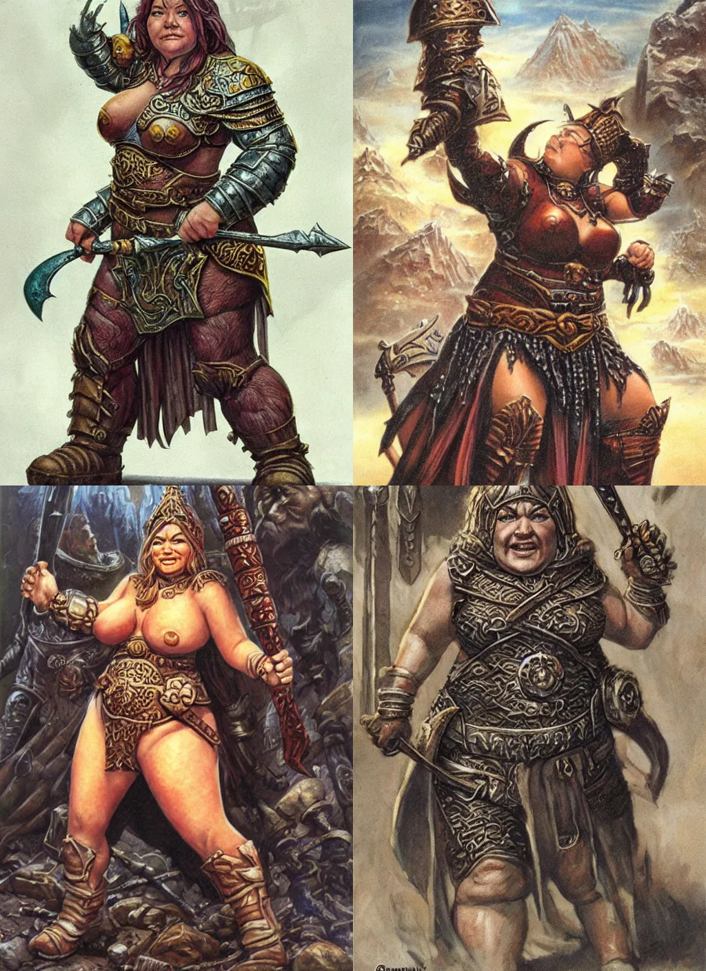 Prompt: female dwarven queen, chubby short stature | by jeff easley