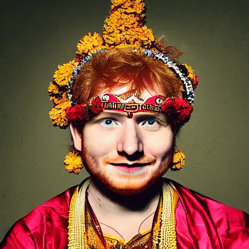 Image similar to Ed Sheeran as a Kathakali dancer, portrait