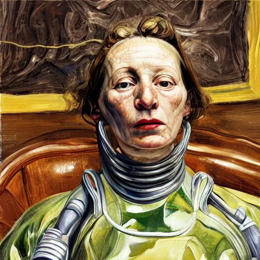 Prompt: high quality high detail painting by lucian freud, hd, woman with scifi suit