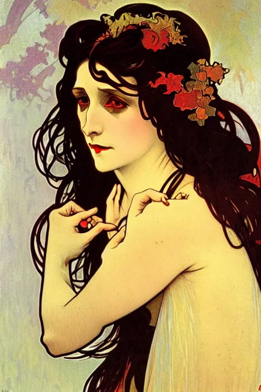 Prompt: vampire princess portrait painted by alphonse mucha