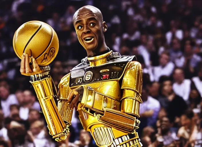 Image similar to ESPN still of C-3PO playing in the nba playoffs live on espn, 4k