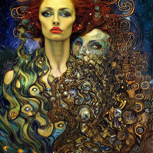 Prompt: Divine Chaos Engine by Karol Bak, Jean Deville, Gustav Klimt, and Vincent Van Gogh, visionary fractal structures