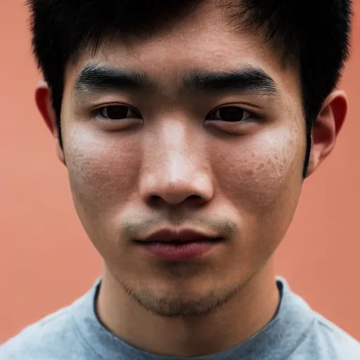 a young asian man with a very square face, very short, Stable Diffusion
