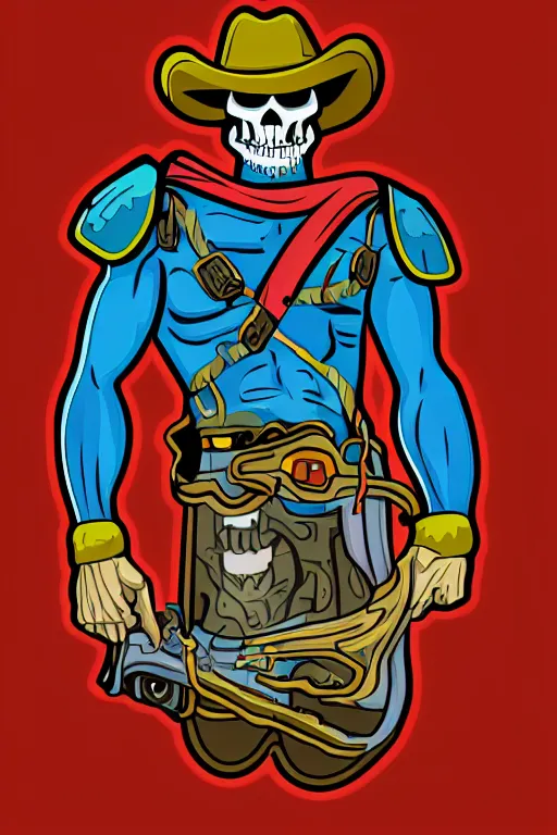 Image similar to A portrait of a skeletor that is a cowboy, sticker, colorful, illustration, highly detailed, smooth and clean vector curves, no jagged lines, vector art, smooth