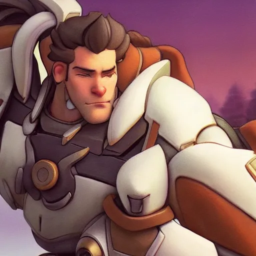 Image similar to reinhardt petting a brown dog, highly detailed, hyperrealistic, smooth focus, sharp, artstation