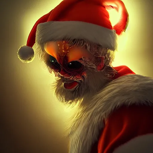 Image similar to nightmarish mix of santa and easter bunny, mystical, volumetric lighting, super detailed intricate, in the style of Filipe Pagliuso on Artstation