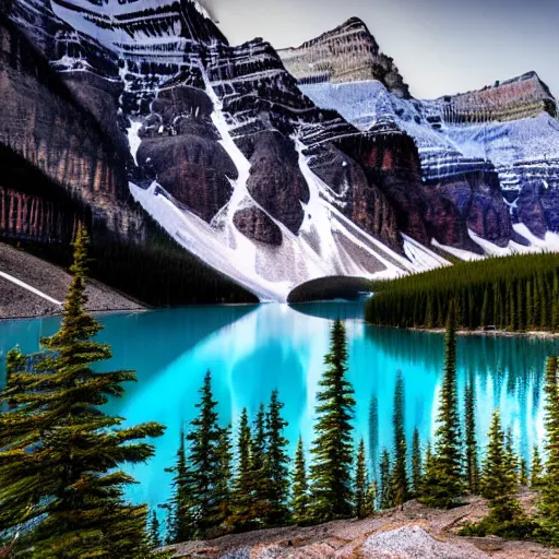 Image similar to realistic photo of Moraine lake in Albert, Canada, beautiful lighting, 4k