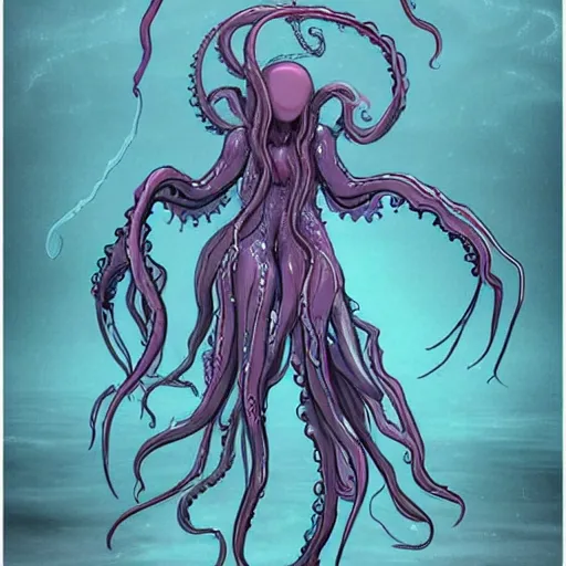 Prompt: concept designs for a hauntingly ethereal wraith like figure with a squid like parasite latched onto its head and four long tentacle arms that flow lazily but gracefully at its sides like a jellyfish while it floats around aimlessly freezing fish and lost wanderers that get too close, it can usually be found searching for lost shiny trinkets and typically hides amongst toxic waste and volcanic ash, this character has umbrakinesis and electrokinesis and is for the next resident evil BioShock video game crossover and takes place in a steampunk kingdom made of mirrors with inspiration from the franchise Bloodborne and the mind flayer from stranger things on netflix in the style of a fluffy muppet