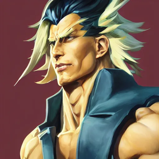 Image similar to greg manchess portrait painting of toshinori yagi as overwatch character, medium shot, asymmetrical, profile picture, organic painting, sunny day, matte painting, bold shapes, hard edges, street art, trending on artstation, by huang guangjian and gil elvgren and sachin teng