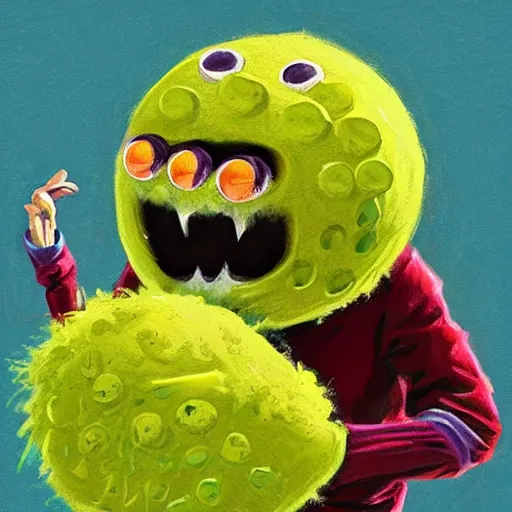 Image similar to a tennis ball monster ,tennis ball,abominable snow man ,chalk digital art, fantasy, magic, trending on artstation, ultra detailed, professional illustration by Basil Gogos