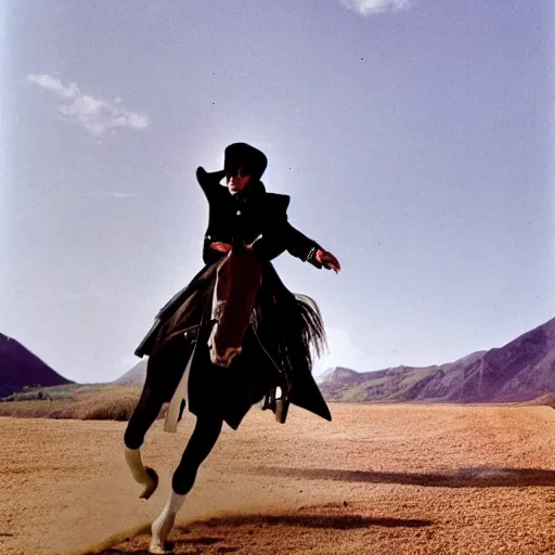 Prompt: Michael Jackson on a horse riding trough Arendale