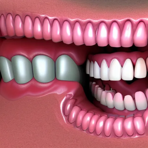 Image similar to poorly rendered 3 d set of teeth