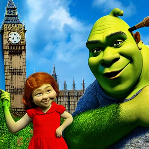 Prompt: shrek with a hammer next to the big ben