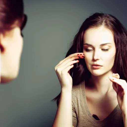 Image similar to a beautiful woman looking in a mirror, but the reflection ist a bearded man