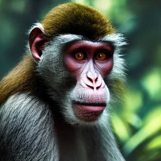 Image similar to photo of a monkey in jungle, photorealistic, 5 0 mm, great lighting, artstation