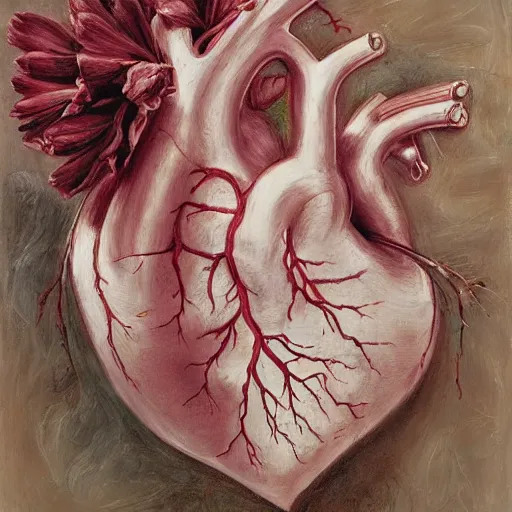 Prompt: human heart with flowers, by jenny saville