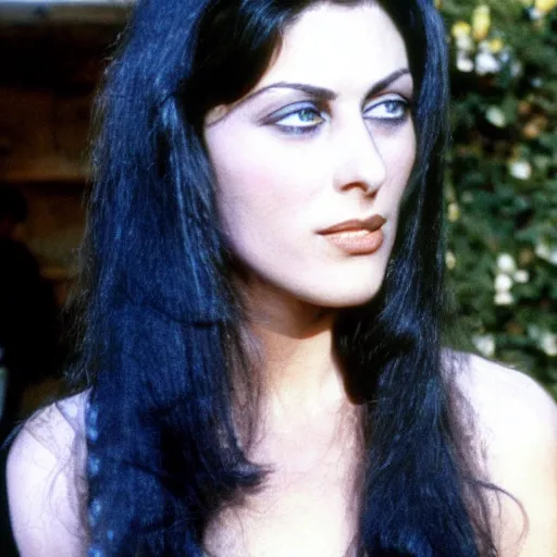 Prompt: young arab Monica Belluci, blue eyes