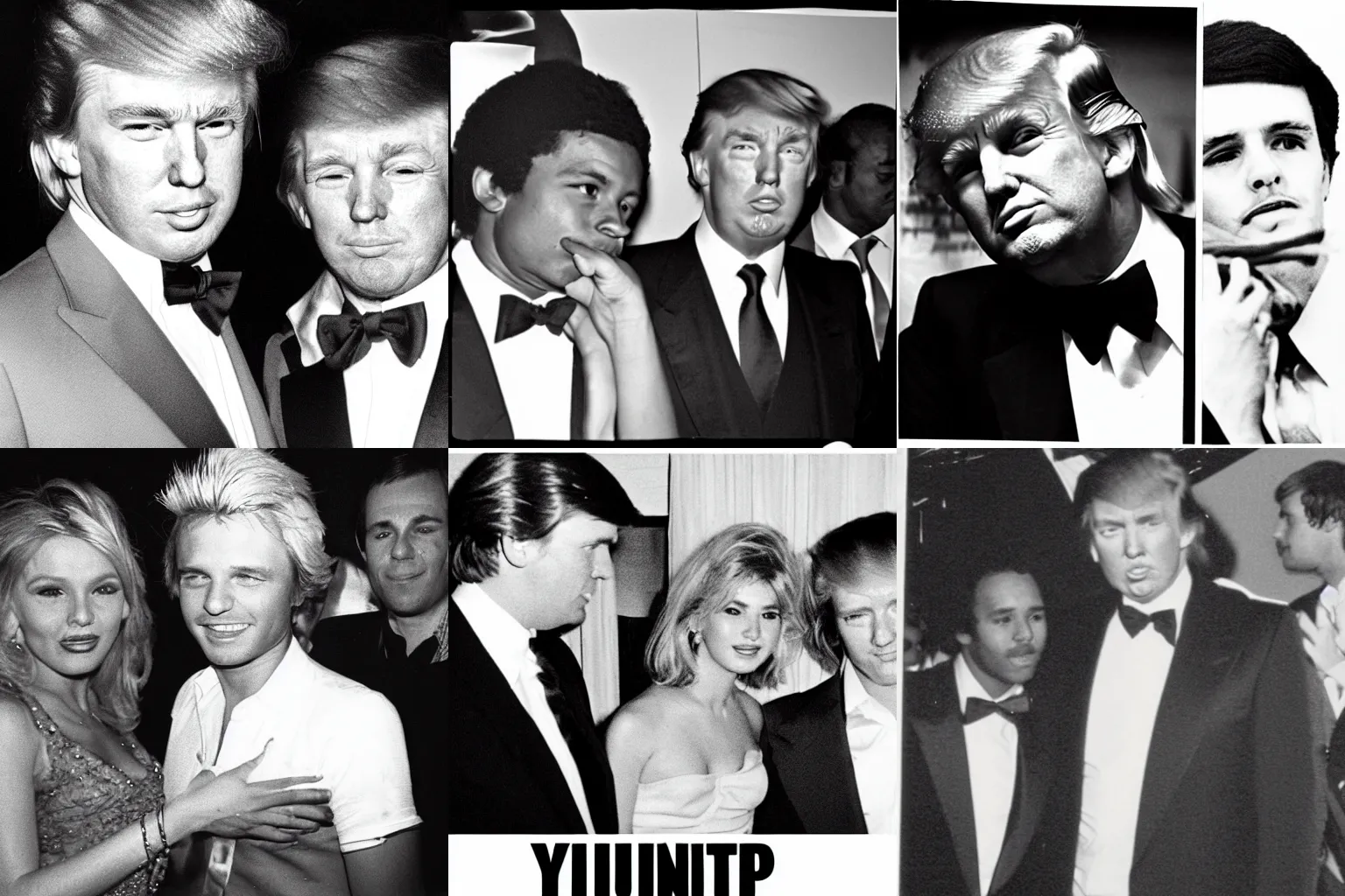 Prompt: young donald trump nightclub 1980's black and white photograph cocaine grainy