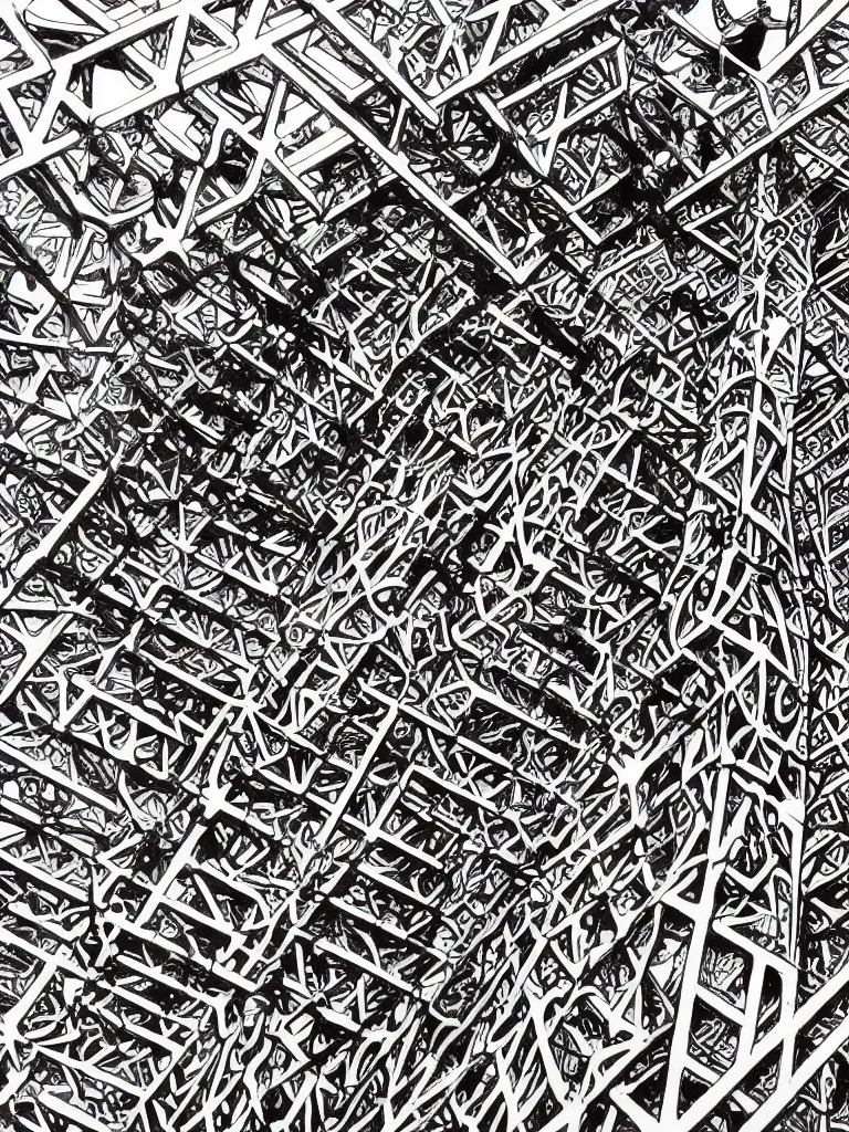 Image similar to intricate architectural latticework of alien bones by M.C. Escher