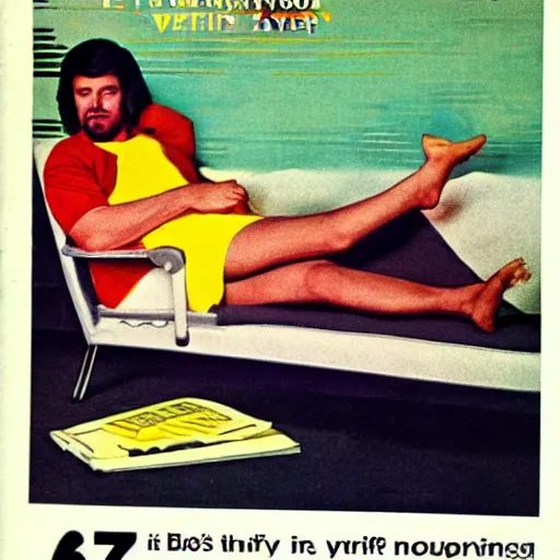 Prompt: lazy guy lying on the couch and doing nothing, 7 0 s advertisement, colorful