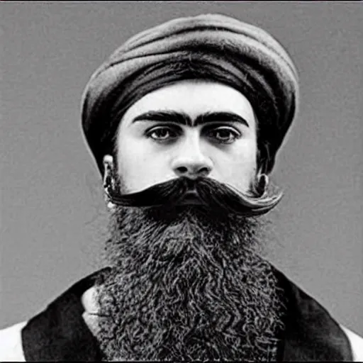 Prompt: Frida Kalho with beard and a big mustache