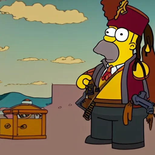 Prompt: A still of Homer Simpson as Jack Sparrow