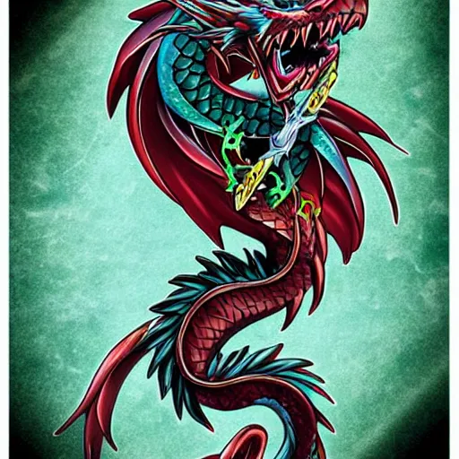 Prompt: anime manga full color dragon!! Emerald and obsidian dragon, forearm tattoo, tattoo