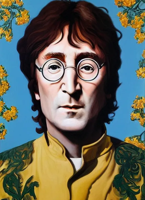 Image similar to painting of John Lennon by Kehinde Wiley