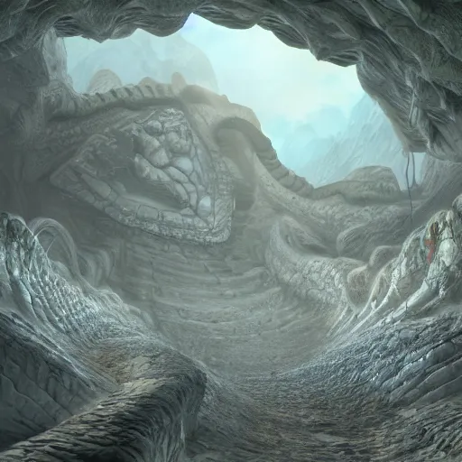 Image similar to dragon's lair inside of an active volcano. video game concept art, 3d render