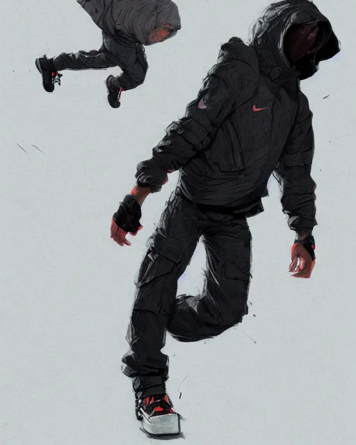 Image similar to Medium shot of a character wearing Nike ACG+Acronym P31-DS Pants in the style of greg rutkowski