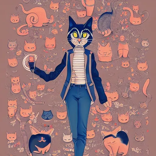 Image similar to crazy cat lady, extremely detailed, sharp focus, wide view, full body shot, smooth, digital illustration, by james jean, by rossdraws, frank franzzeta, sakimichan