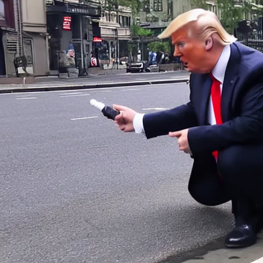 Image similar to surveillance camera footage of donald trump pooping in the street