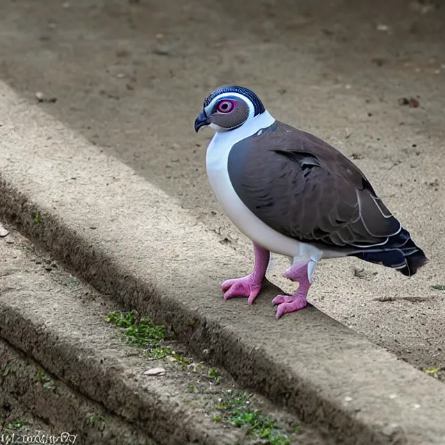 Prompt: turtle - beak pigeon, looking like a raccoon, confused animal