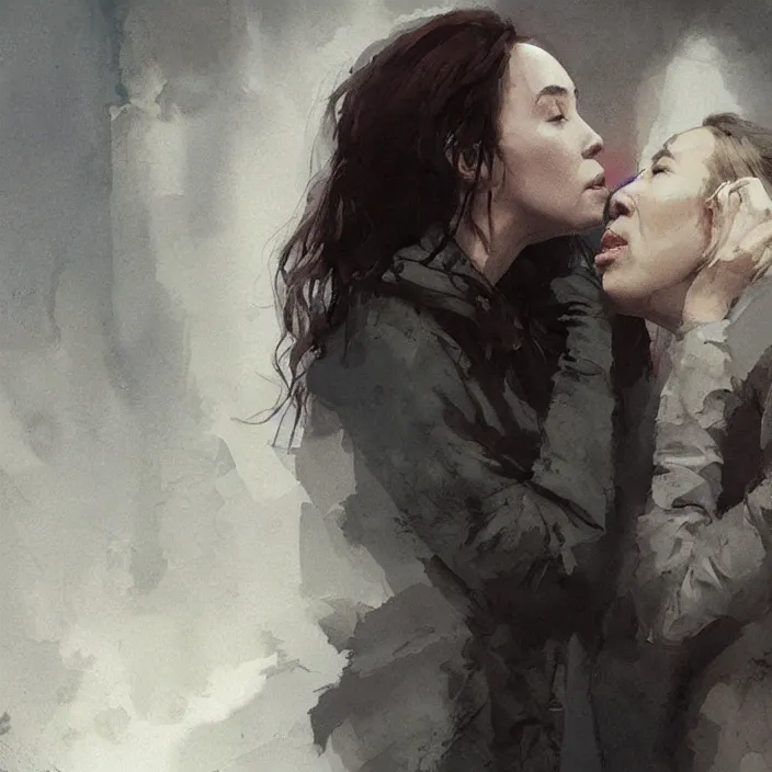 Image similar to jodie comer and sandra oh kiss by greg rutkowski