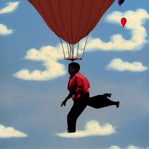 Prompt: Gary Coleman descending from the sky in a weather balloon