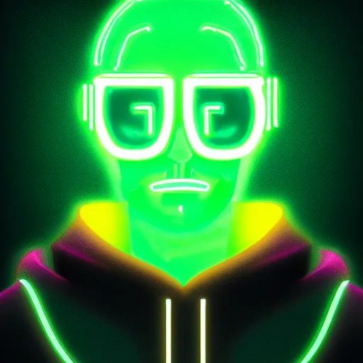 Image similar to portrait of a programmer with green hood by ross tran, neon light